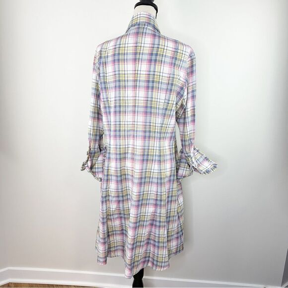 Bell by Alicia Bell Cotton Summer Plaid Shirtdress w/Ruffle Fold-over Cuffs 14 - Picture 3 of 13